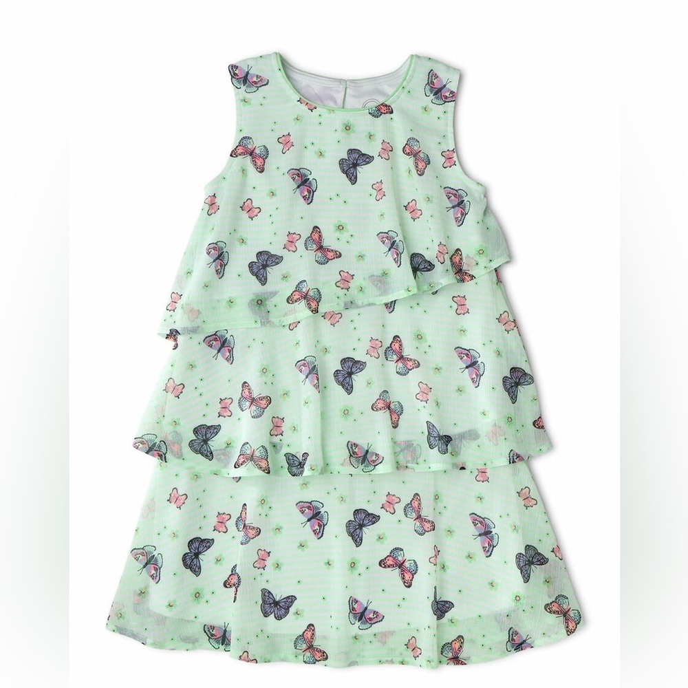 Wonder Nation Girls Layered Chiffon Ruffle Dress Butterfly Print Size L 10-12